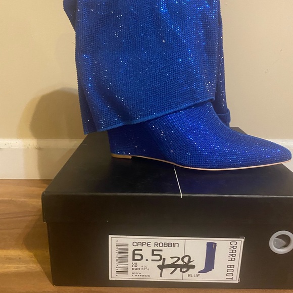 Cape Robbin Shoes - Cape Robbin Sparkling Royal Blue Carrara Wedge Boots